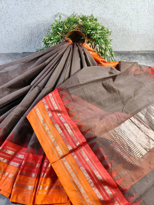 CHOCOLATE BROWN COTTON BY COTTON PONDRU KHADI SAREE