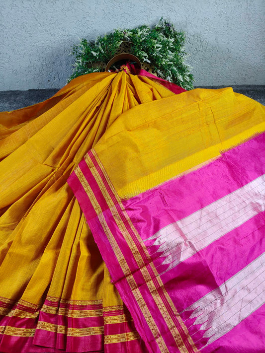 TURMERIC YELLOW SICO PURE HANDLOOM IRKAL SAREE
