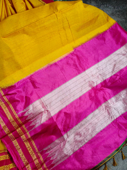 TURMERIC YELLOW SICO PURE HANDLOOM IRKAL SAREE