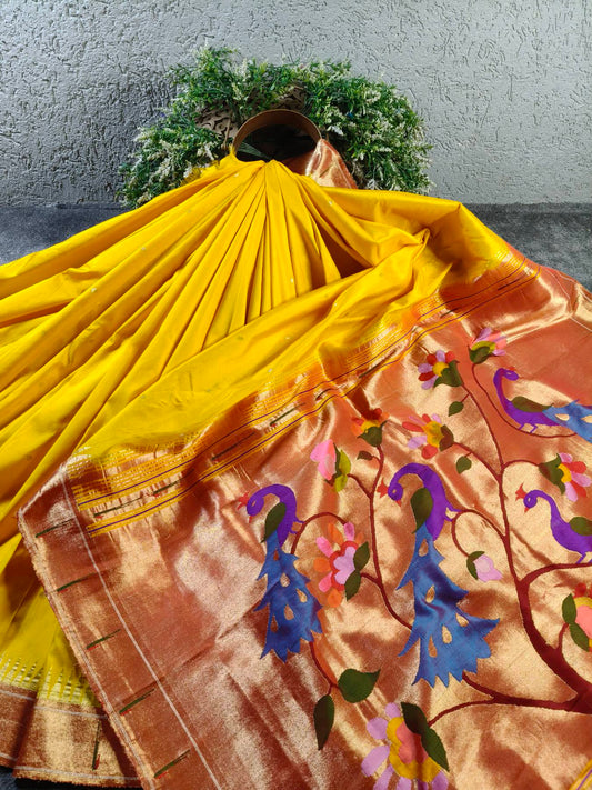 YELLOW SILK PURE HANDLOOM PAITHANI SAREE