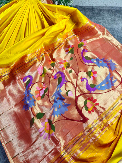 YELLOW SILK PURE HANDLOOM PAITHANI SAREE