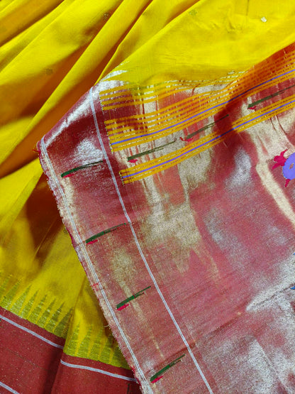 YELLOW SILK PURE HANDLOOM PAITHANI SAREE
