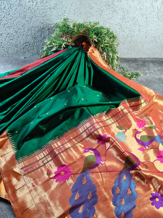 GREEN SILK PURE HANDLOOM PAITHANI SAREE