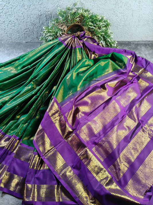 BOTTLE GREEN SILK PURE HANDLOOM KANJIVARAM SAREE