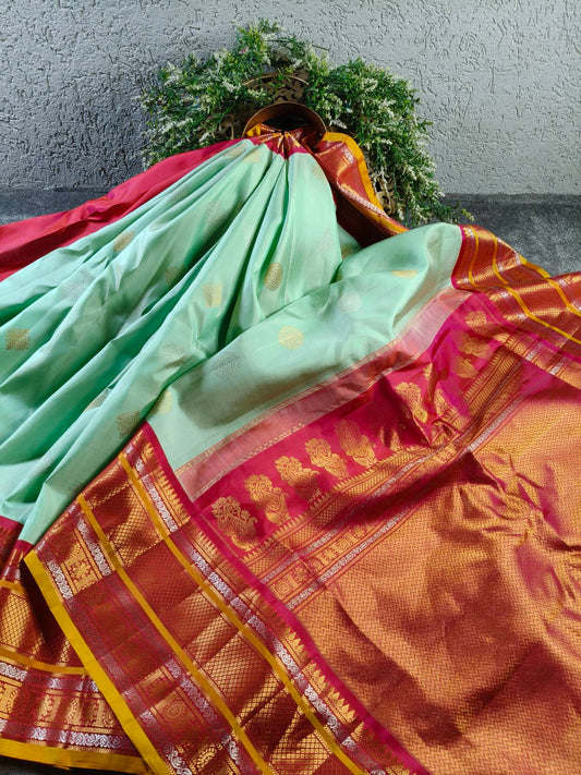 SEA GREEN SILK PURE HANDLOOM GADWAL SAREE