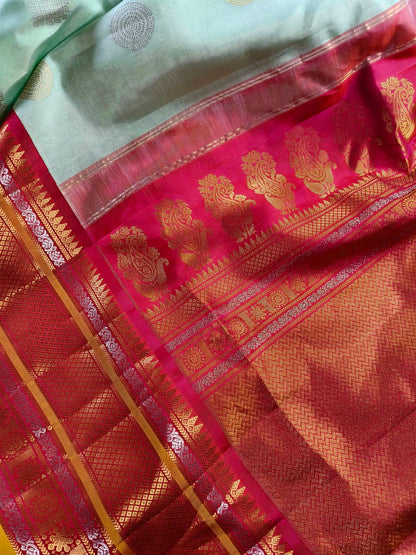 SEA GREEN SILK PURE HANDLOOM GADWAL SAREE