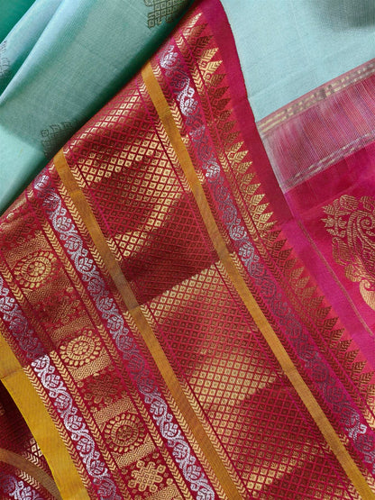 SEA GREEN SILK PURE HANDLOOM GADWAL SAREE