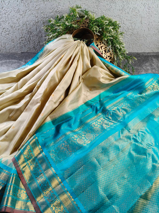LIGHT OLIVE  SILK PURE HANDLOOM GADWAL SAREE