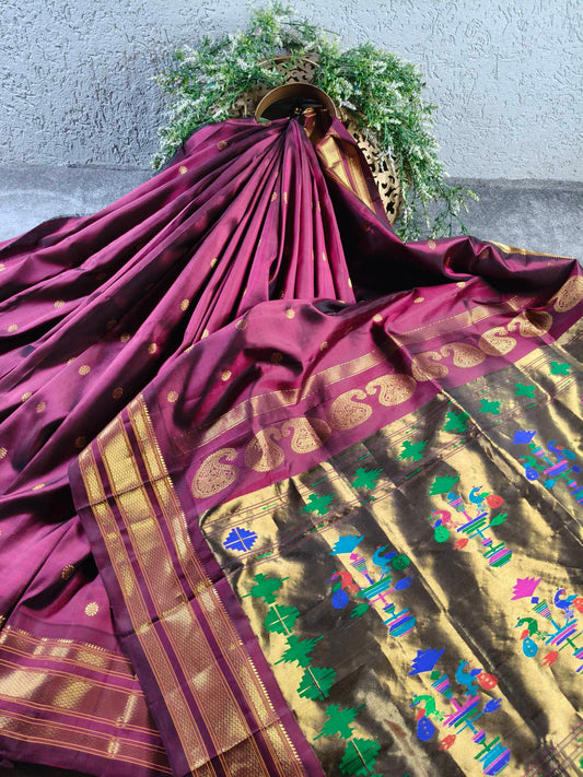 MAROON SILK PURE HANDLOOM PAITHANI SAREE