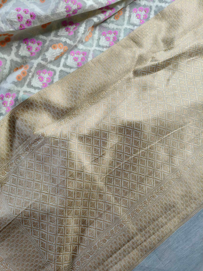 ICE BLUE COTTON PURE HANDLOOM BANARASI SAREE