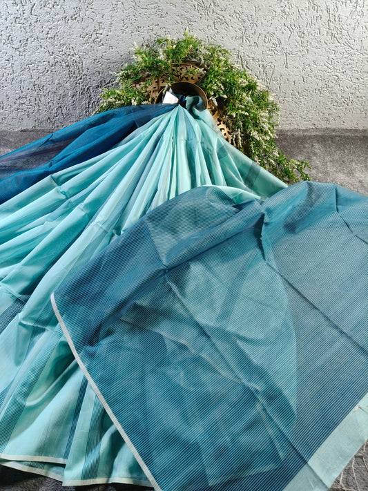 Ice Blue Sico Pure Handloom Maheshwari Saree