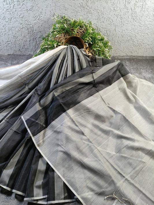 Black Sico Pure Handloom Maheshwari Saree