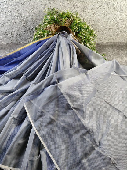 Grey Sico Pure Handloom Maheshwari Saree