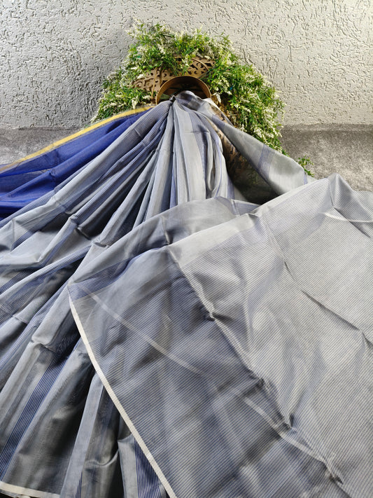Grey Sico Pure Handloom Maheshwari Saree