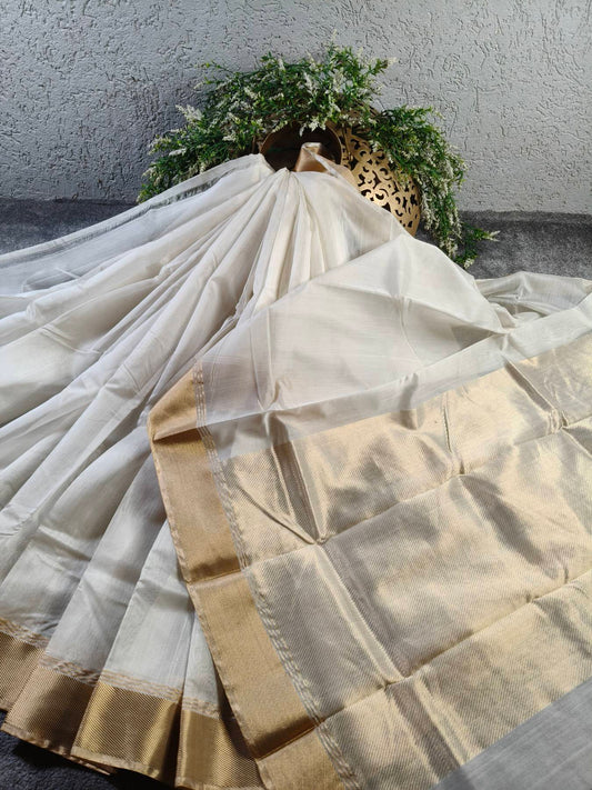 OFF WHITE SICO PURE HANDLOOM CHANDERI SAREE