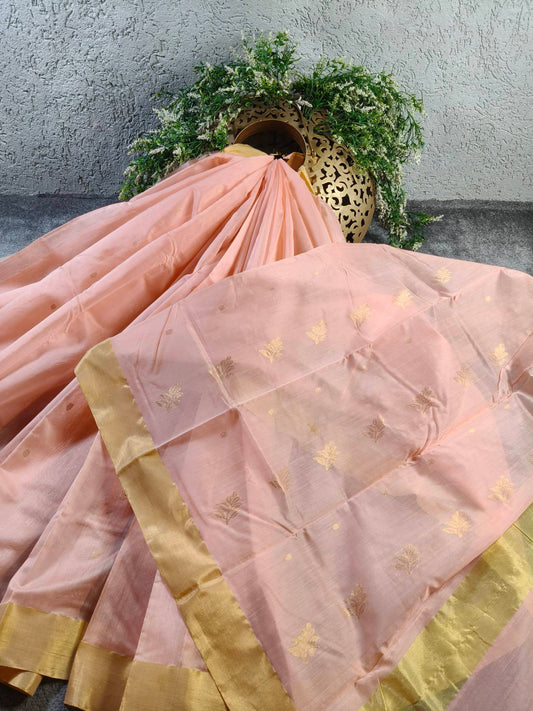 PEACH SICO PURE HANDLOOM CHANDERI SAREE