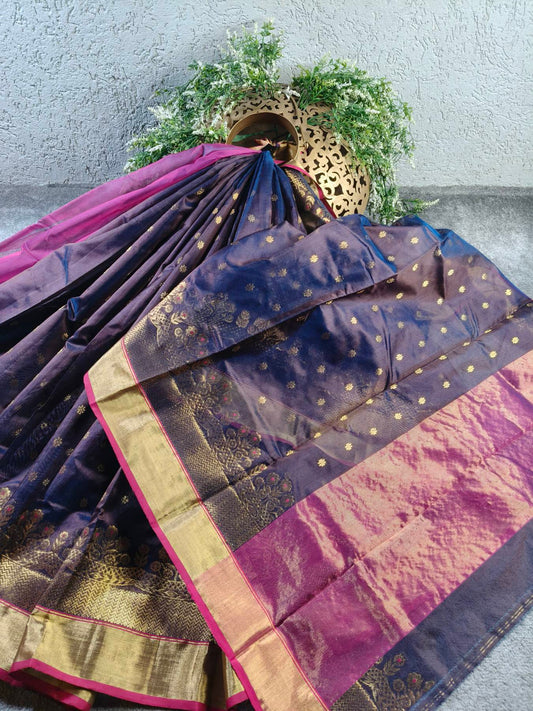 MIDNIGHT BLUE SICO PURE HANDLOOM CHANDERI SAREE