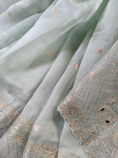 ICE BLUE ORGANZA PURE HANDLOOM EMBROIDERY SAREE