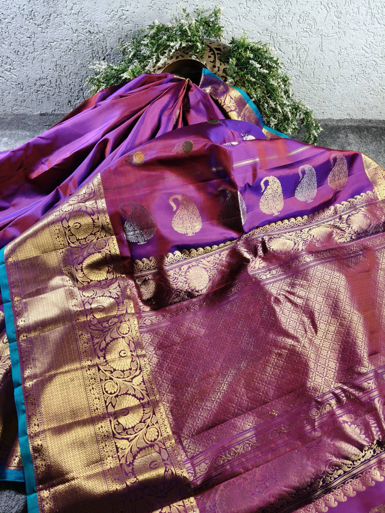 PURPLE SILK PURE HANDLOOM GADWAL SAREE