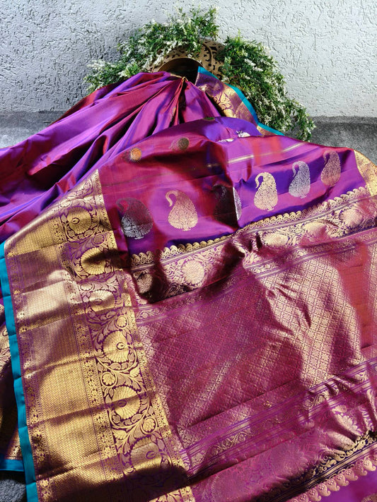 PURPLE SILK PURE HANDLOOM GADWAL SAREE