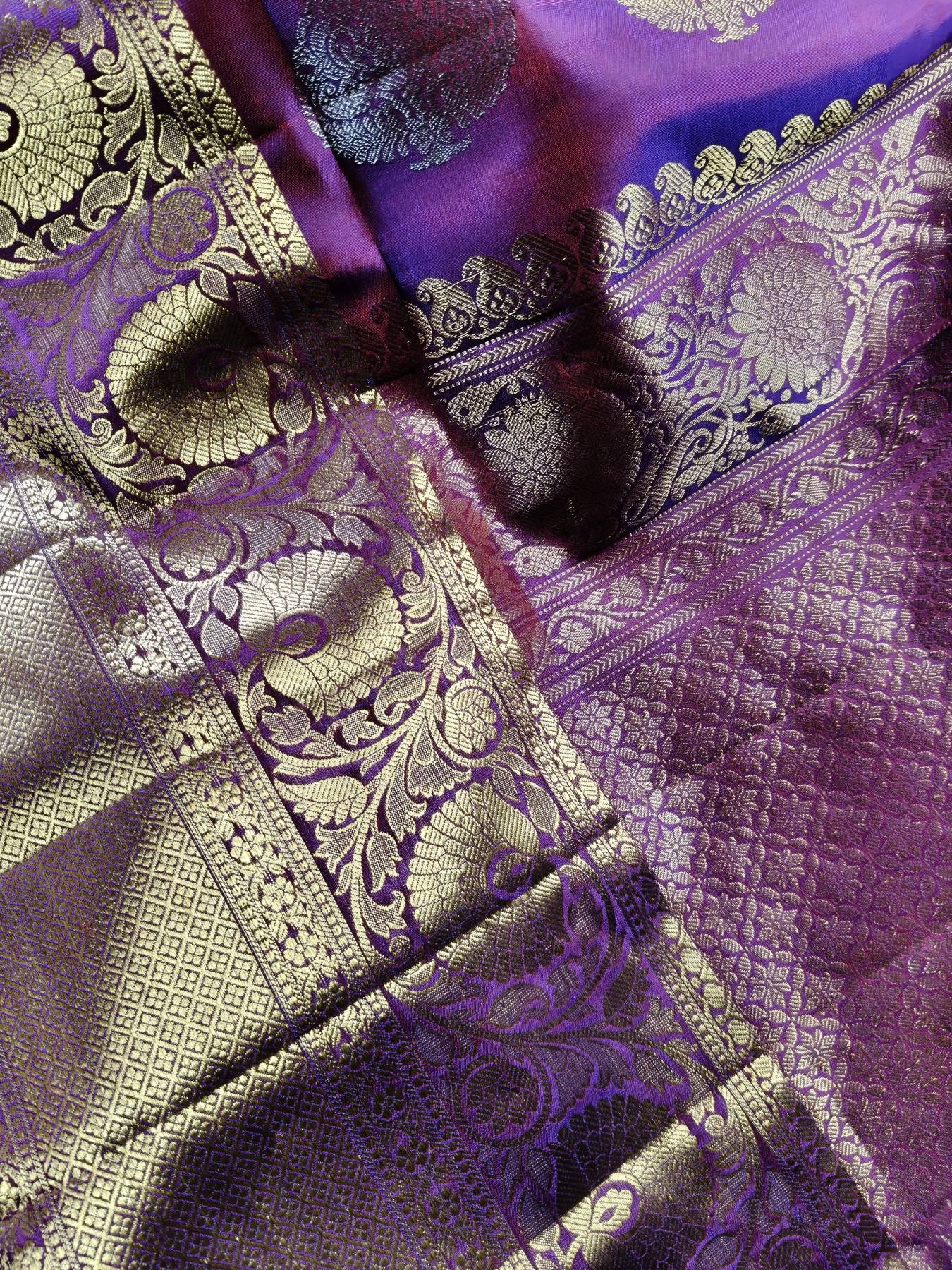 PURPLE SILK PURE HANDLOOM GADWAL SAREE