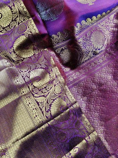 PURPLE SILK PURE HANDLOOM GADWAL SAREE