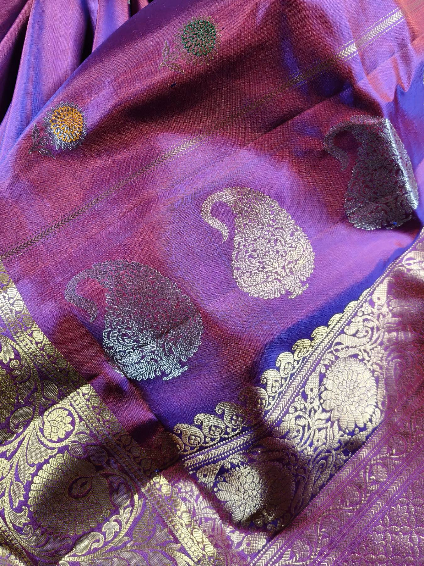PURPLE SILK PURE HANDLOOM GADWAL SAREE