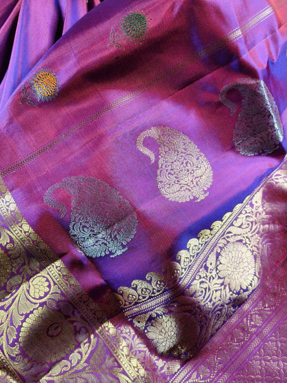 PURPLE SILK PURE HANDLOOM GADWAL SAREE