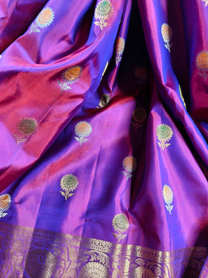 PURPLE SILK PURE HANDLOOM GADWAL SAREE