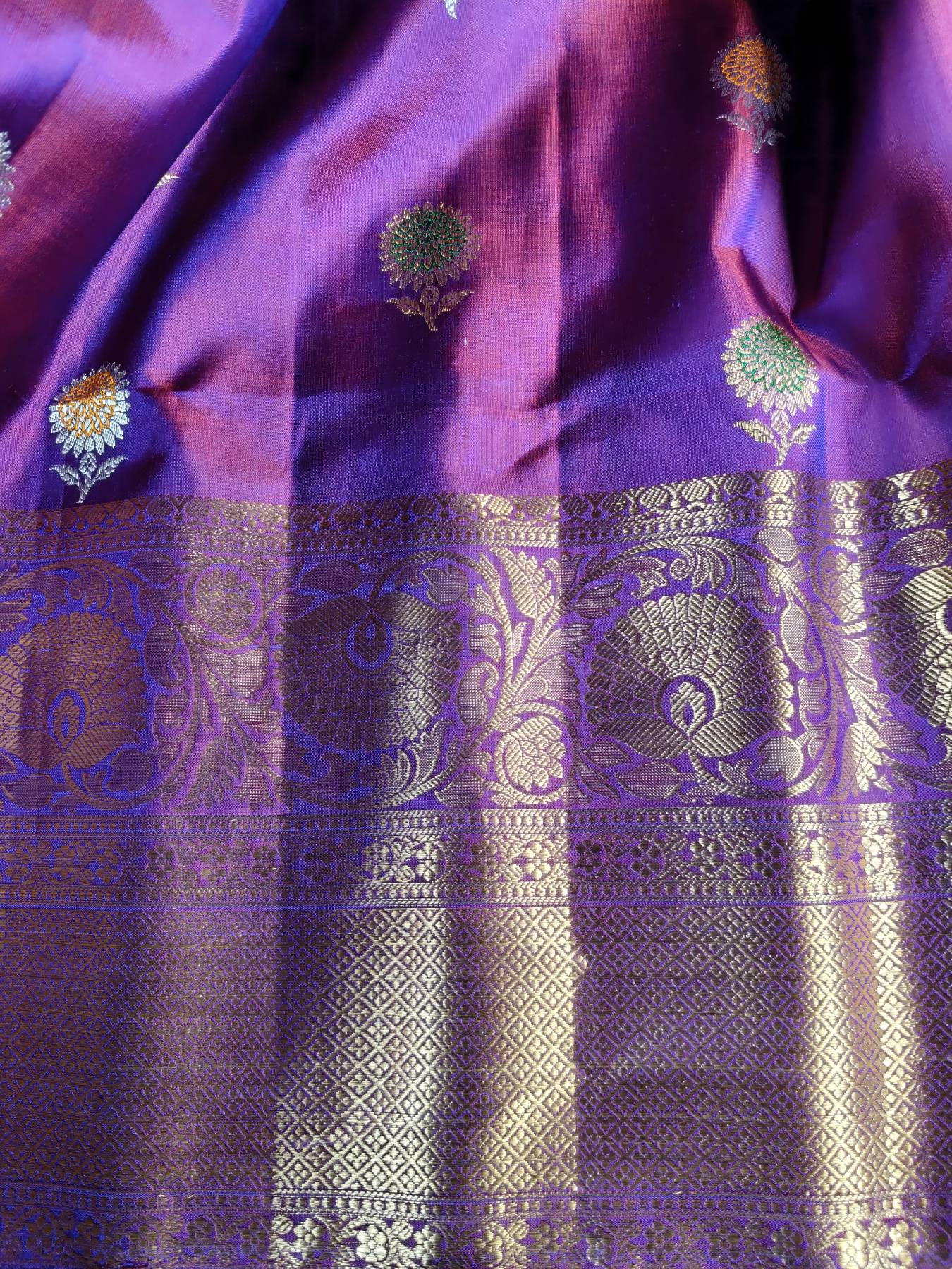 PURPLE SILK PURE HANDLOOM GADWAL SAREE