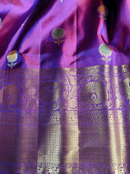 PURPLE SILK PURE HANDLOOM GADWAL SAREE