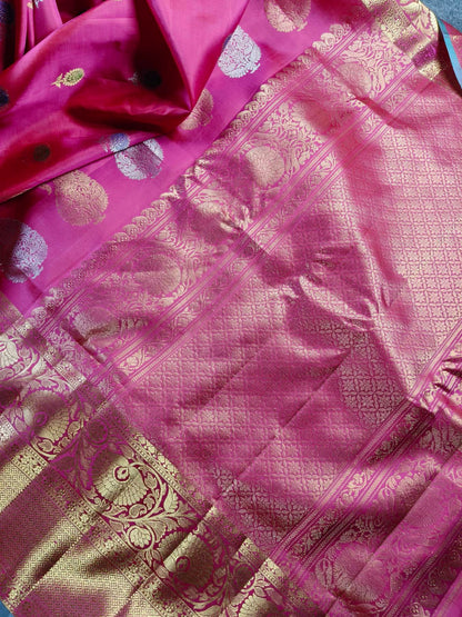 CORAL PINK SILK PURE HANDLOOM GADWAL SAREE