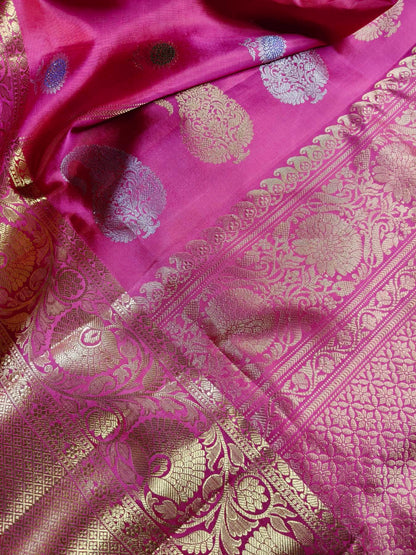 CORAL PINK SILK PURE HANDLOOM GADWAL SAREE
