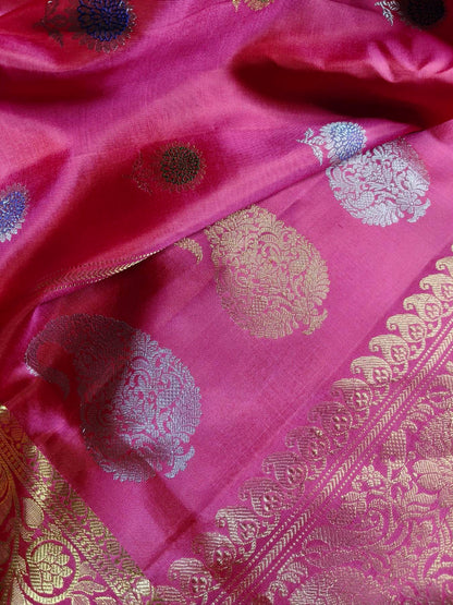 CORAL PINK SILK PURE HANDLOOM GADWAL SAREE