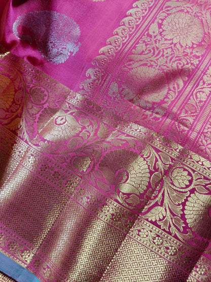 CORAL PINK SILK PURE HANDLOOM GADWAL SAREE
