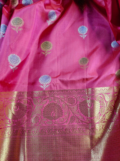 CORAL PINK SILK PURE HANDLOOM GADWAL SAREE