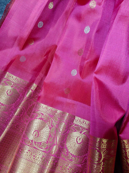 CORAL PINK SILK PURE HANDLOOM GADWAL SAREE