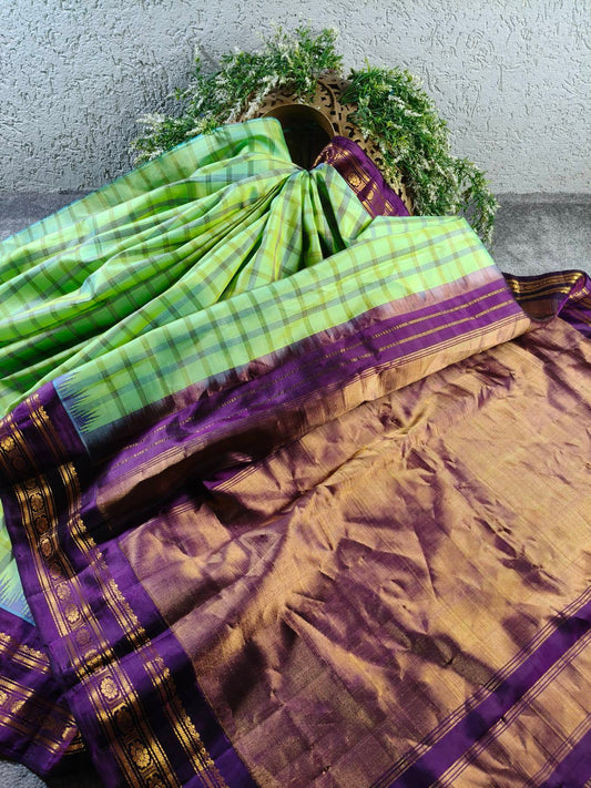 PISTA GREEN SILK PURE HANDLOOM GADWAL SAREE