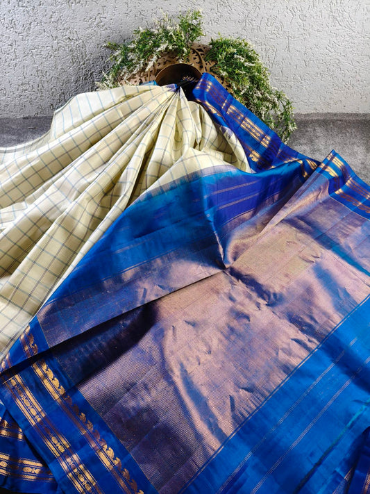 IVORY SILK PURE HANDLOOM GADWAL SAREE