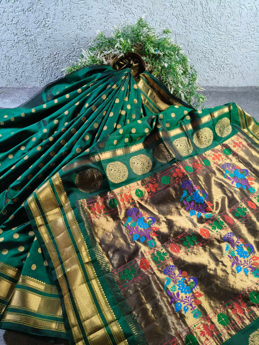 BOTTLE GREEN SILK PURE HANDLOOM PAITHANI SAREE