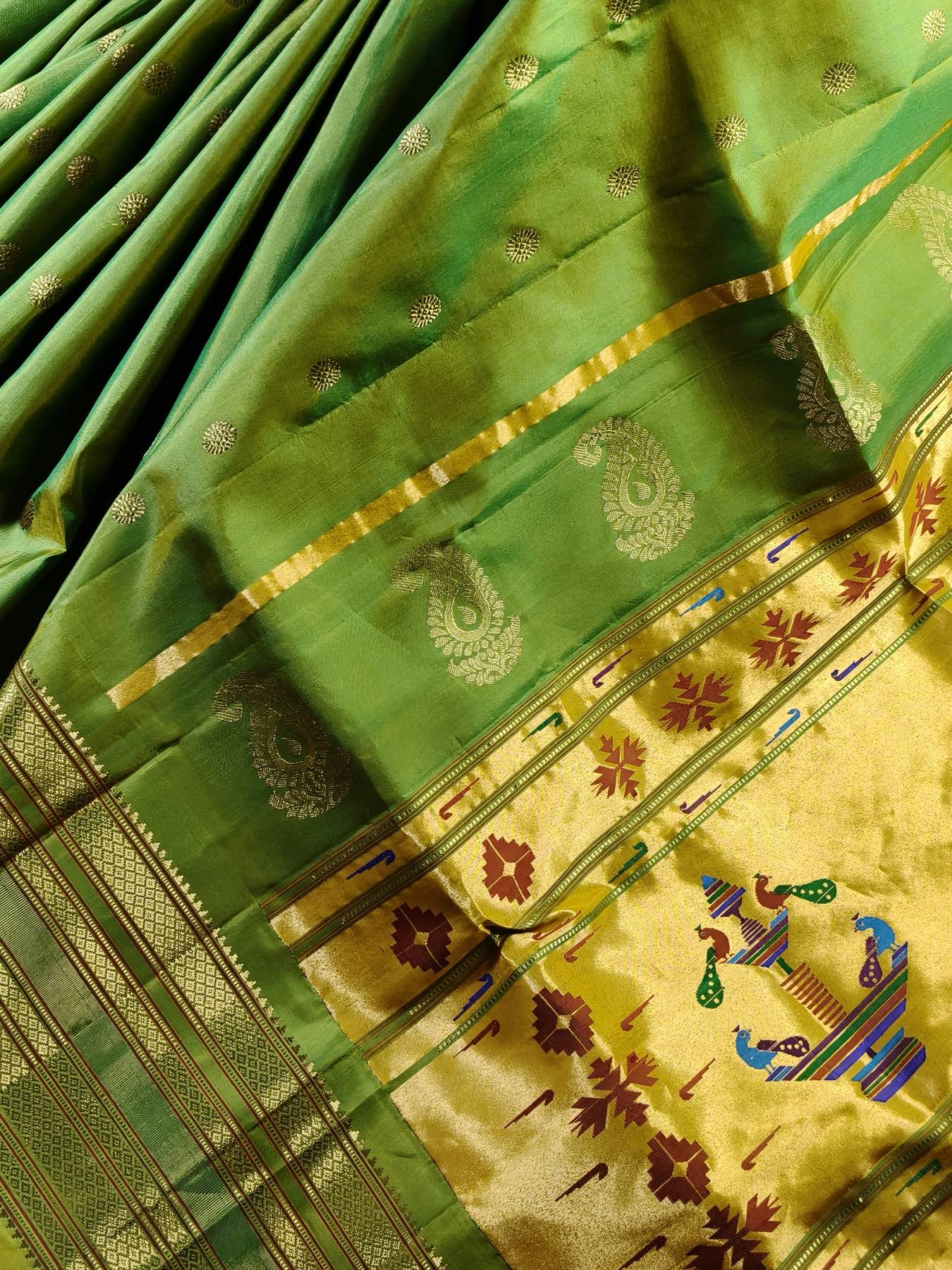 PARROT GREEN SILK PURE HANDLOOM PAITHANI SAREE