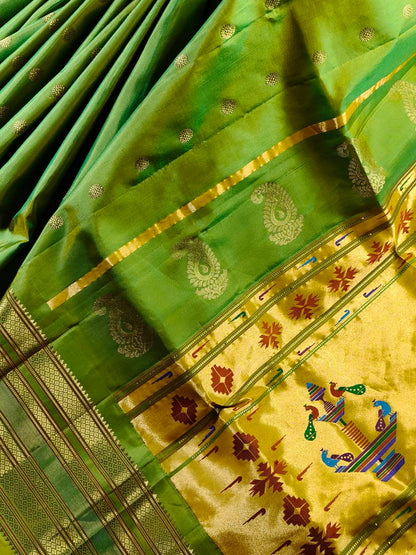 PARROT GREEN SILK PURE HANDLOOM PAITHANI SAREE