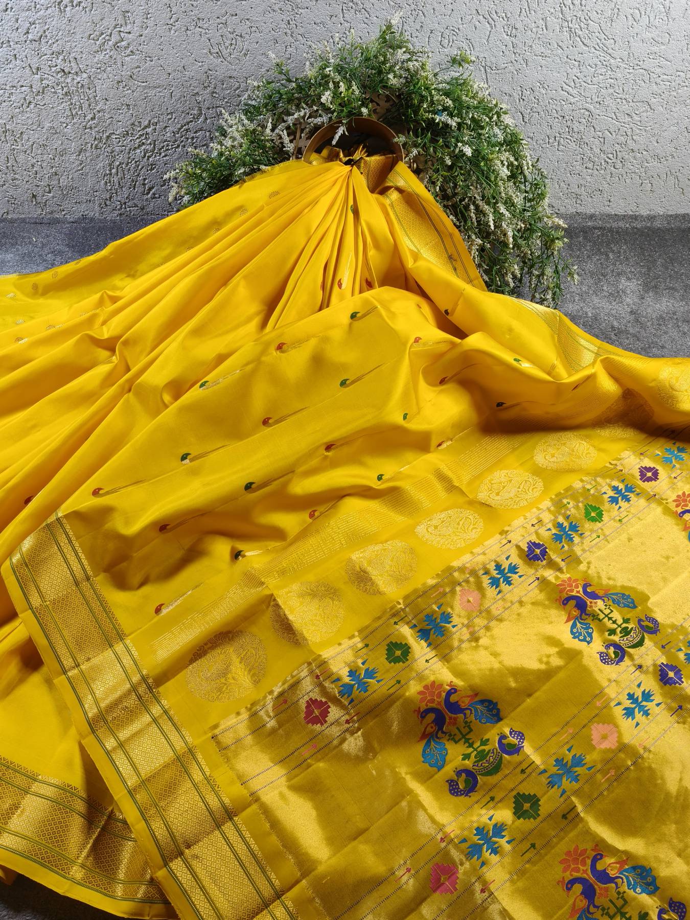 YELLOW SILK PURE HANDLOOM PAITHANI SAREE