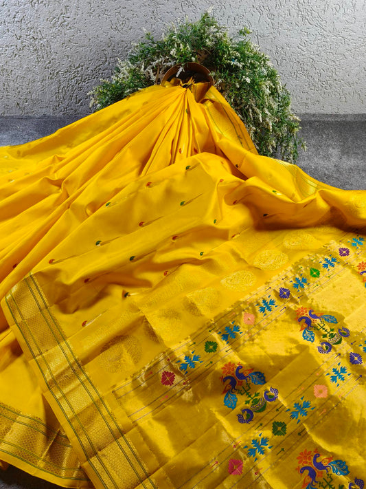 YELLOW SILK PURE HANDLOOM PAITHANI SAREE