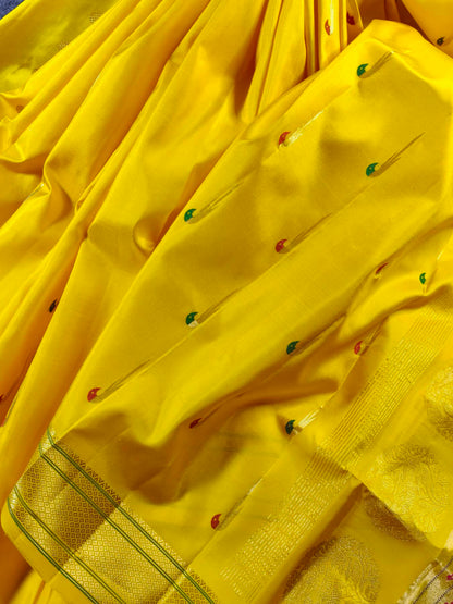 YELLOW SILK PURE HANDLOOM PAITHANI SAREE
