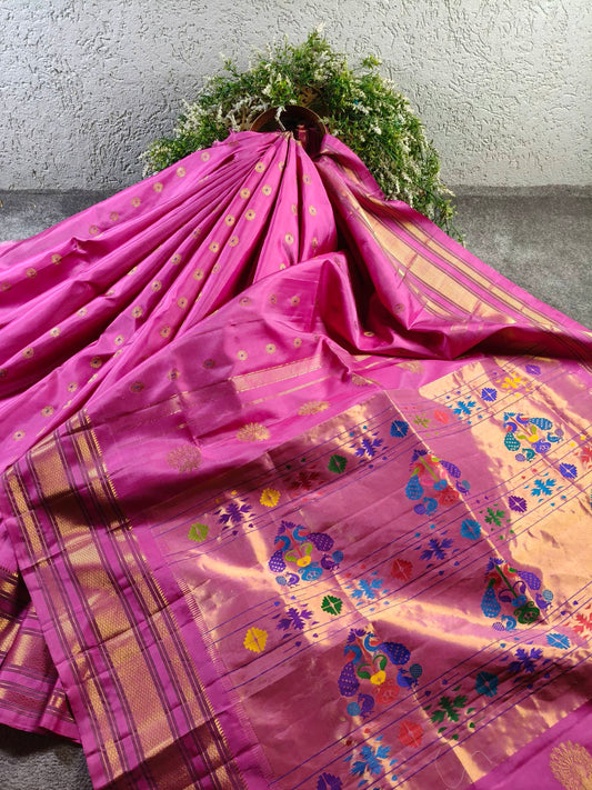 PINK SILK PURE HANDLOOM PAITHANI SAREE