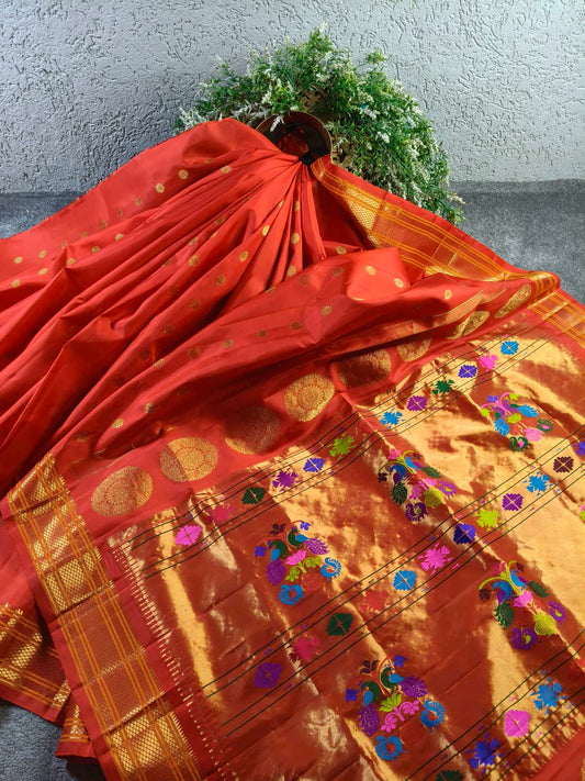 RED SILK PURE HANDLOOM PAITHANI SAREE