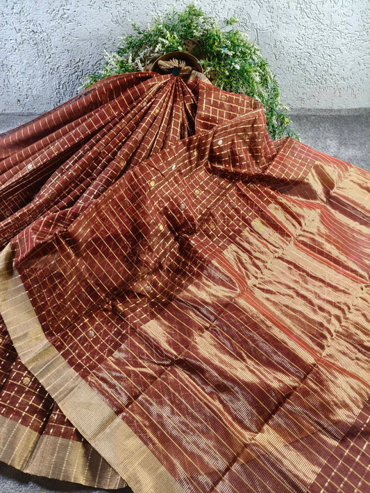 COFFEE BROWN COTTON PURE HANDLOOM CHANDERI SAREE
