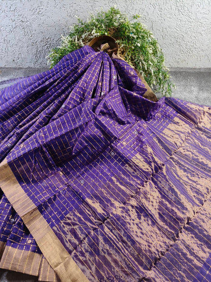PURPLE COTTON PURE HANDLOOM CHANDERI SAREE