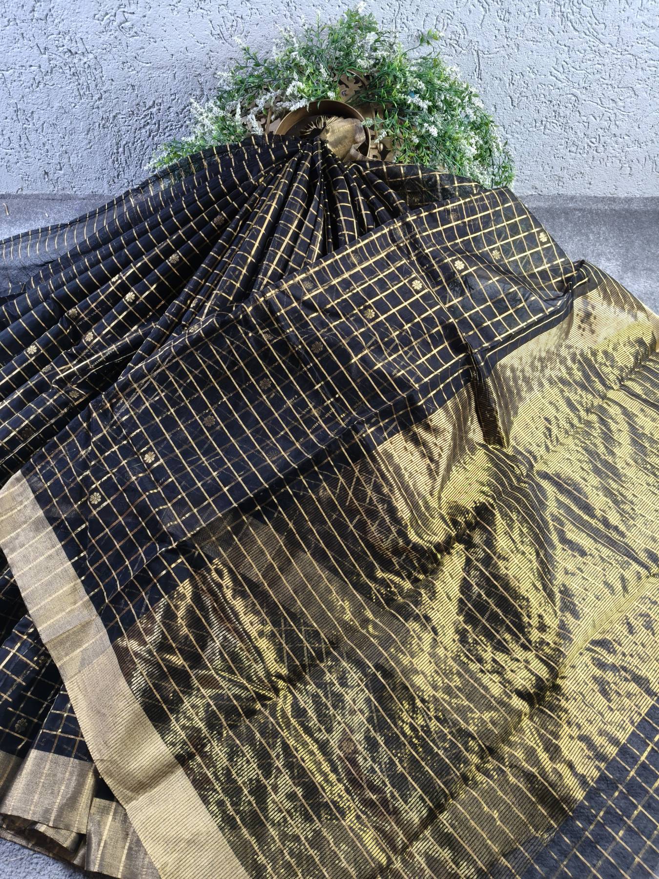 BLACK COTTON PURE HANDLOOM CHANDERI SAREE